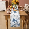 thumbnail image 2 of Blue Octopus Coastal Table Runner 72 Inches, Beach Starfish Nautical Coral Shell Bed Runner Dresser Scarves Tabletop for Indoor Outdoor Parties/Ceremony/Banquet, 13" x 72", 2 of 9