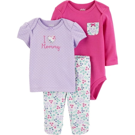 - Child of Mine by Carter's Long Sleeve Bodysuit, T-Shirt & Pants, 3-Piece Outfit Set (Baby Girls)