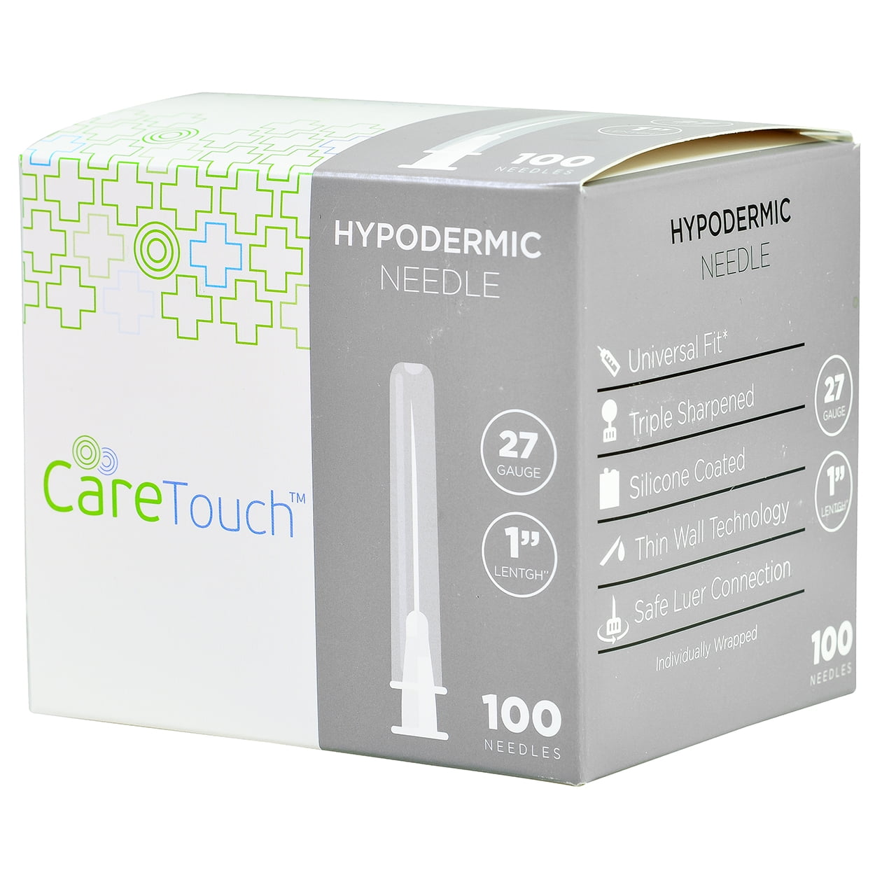 Care Touch Hypodermic Needle Universal Fit & Triple Sharpened, 27