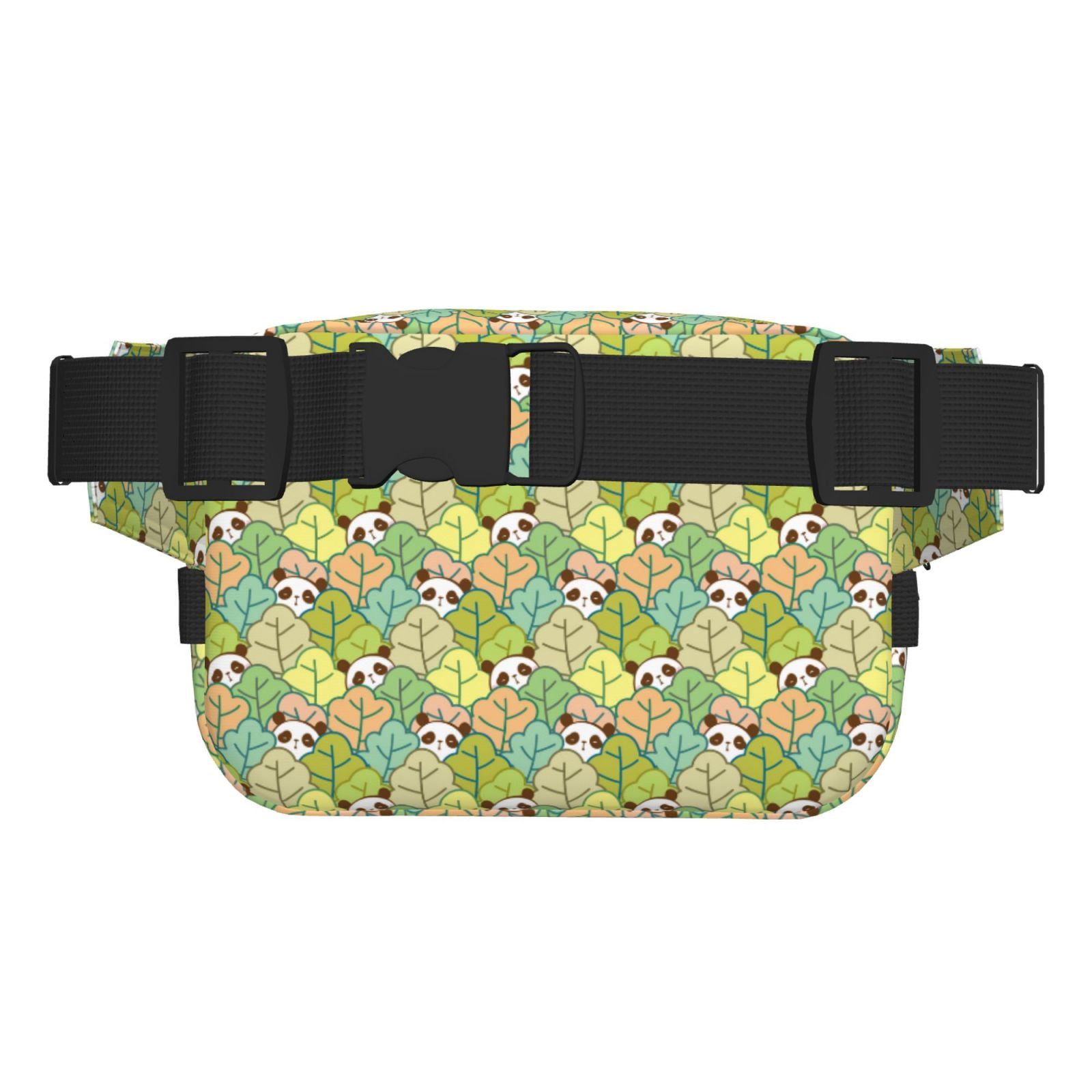 Picia Cartoon Panda And Leaf Print Square Double-Layer Waist Bag Mini Adjustable Waist Belt Bag Exercise Running Travel Hiking