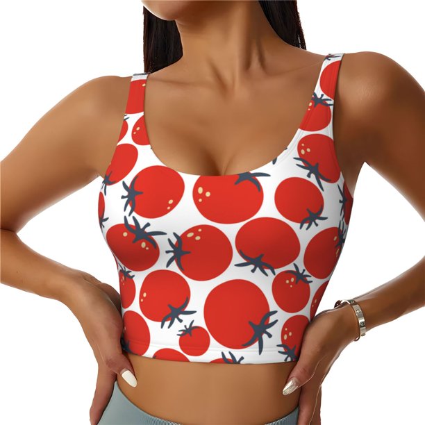 Balery Hand Drawn Tomatoes Sujetadores deportivos con espalda cruzada para mujer, acolchados, sin costuras, de alto impacto, ideales para yoga, gimnasio, entrenamiento y fitness.-Large