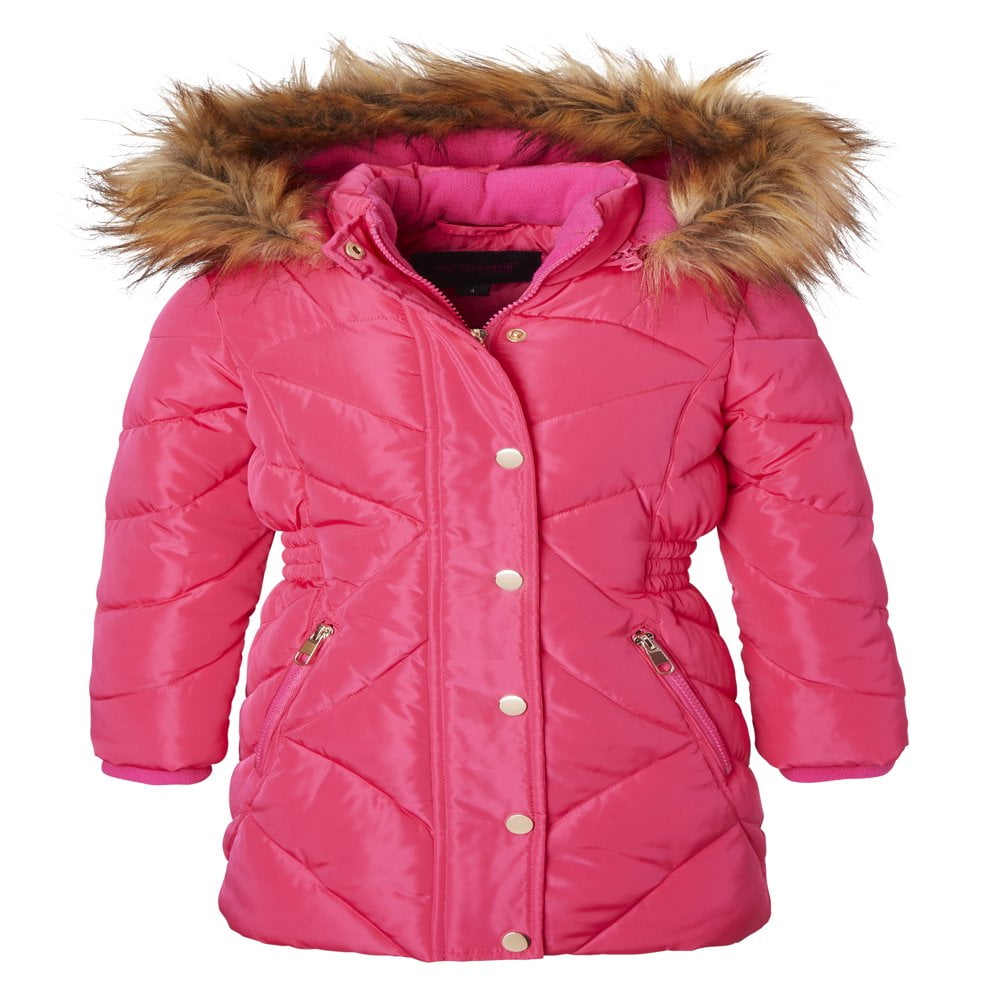 Girls Fleece Lined Quilted Midlength Fur Trimmed Hood Winter Puffer Jacket Coats Navy 6X Walmart