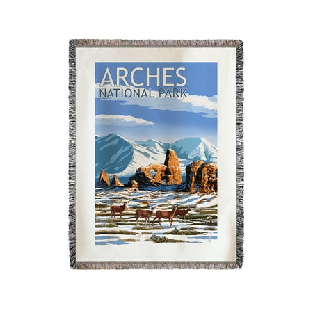 Arches National Park, Utah - Turret Arch in Winter - Lantern Press Artwork (60x80 Woven Chenille Yarn