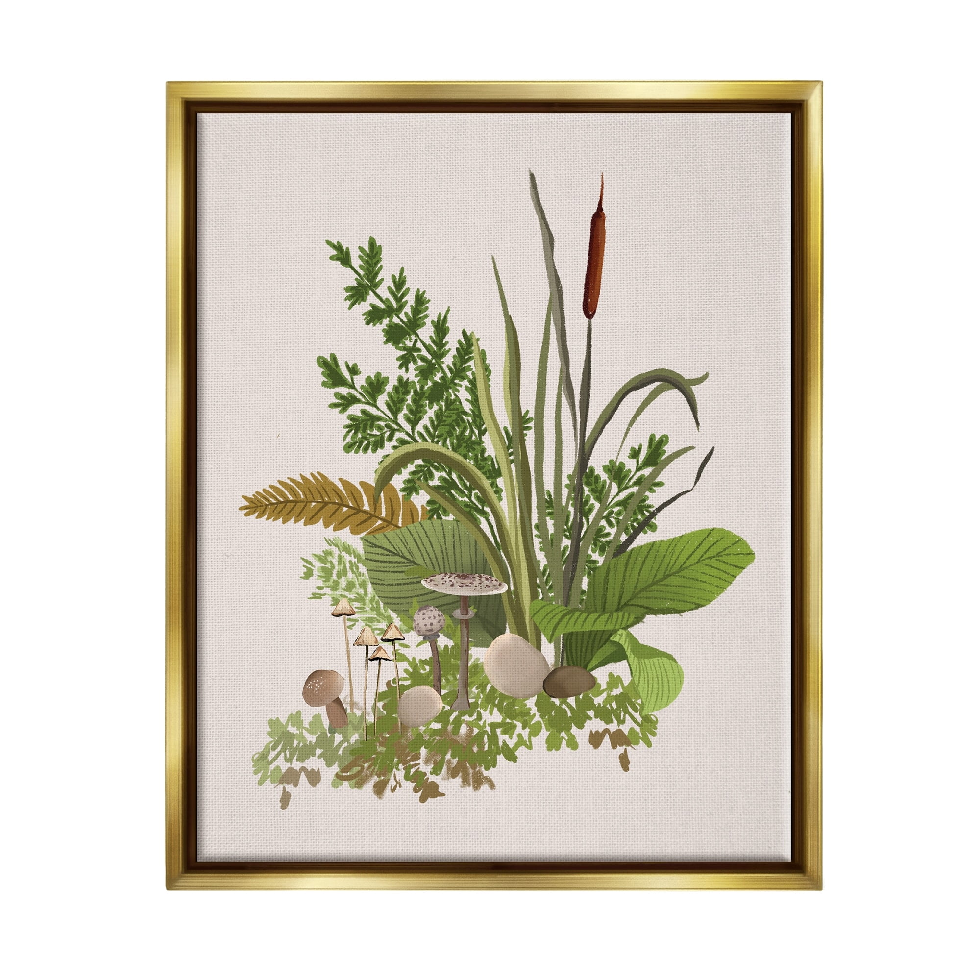 Stupell Industries Varied Nature Botanicals Forest Floor Mushrooms Arrangement Graphic Art Metallic Gold Floating Framed Canvas Print Wall Art, Design by House of Rose