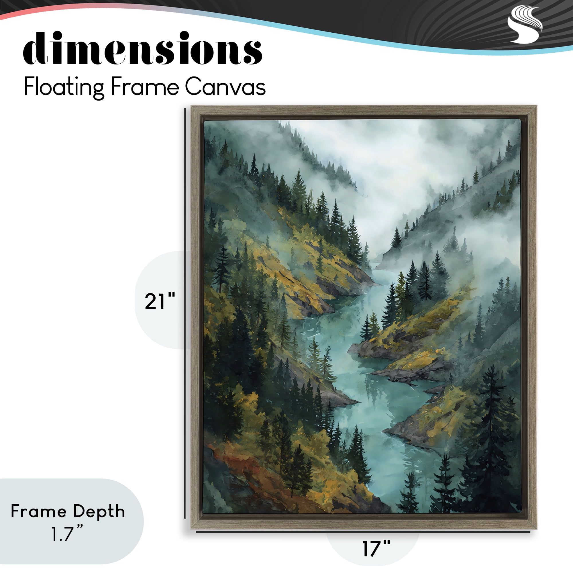 Stupell Industries Turquoise Mountain River Bends Brown Framed Floater Canvas Wall Art, design by Franklyn Gregory