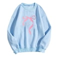 thumbnail image 2 of Womens Tops Plus Size Bow Tie Printing Long Sleeve Round Neck Loose Sweatshirts Light Blue M, 2 of 4