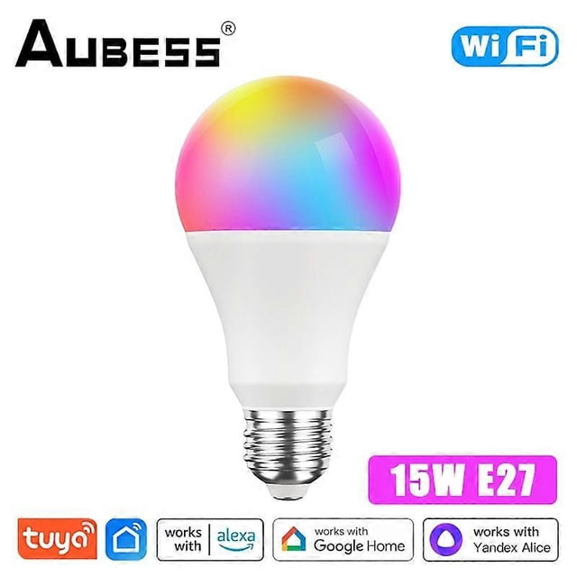 AUBESS 15W Tuya E27/B22 LED Lights Bulb RGB CW WW WiFi LED Lamp Alexa Smart