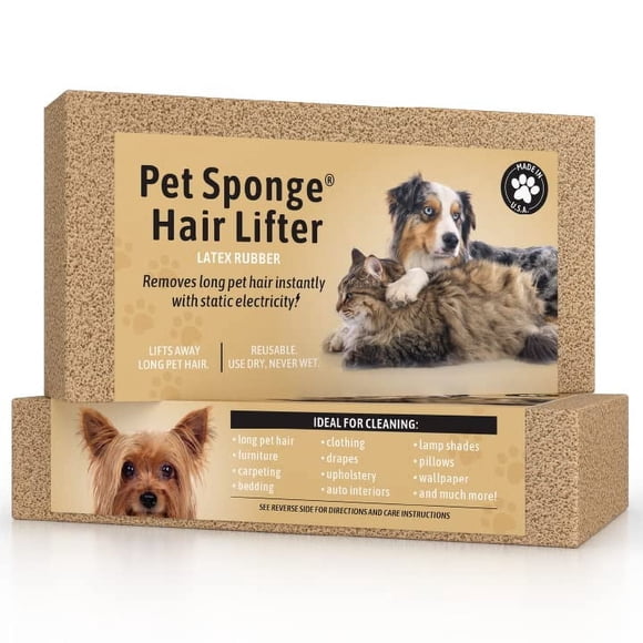 SpongeCo Pet Sponge Hair Lifter 3 Pack Remove Dog, Cat and Other Pet Hair from Furniture, Carpet, Bedding and Clothing - 3 Sponges All Natural Latex Rubber, Made in The USA