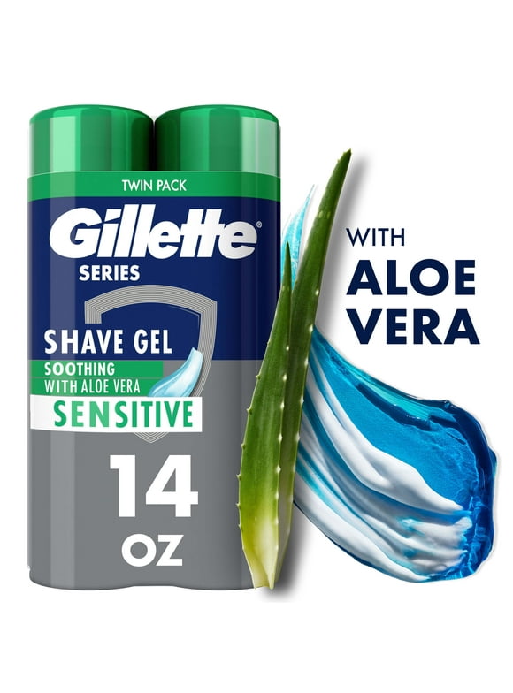 Gillette Series Soothing Shave Gel for Men with Aloe Vera, Twin Pack, 14 oz