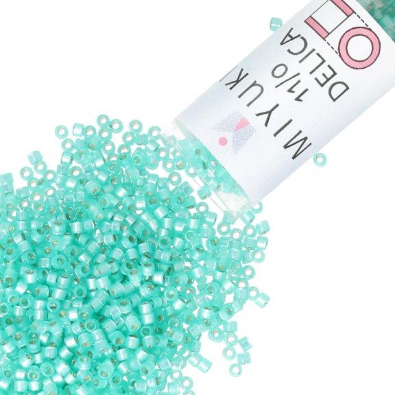 Miyuki Delica Seed Beads – Size 11/0 (1.6 mm), DB0627, Silver-Lined Mint Green Alabaster Dyed, 7.2 g, Approx. 1440 Beads