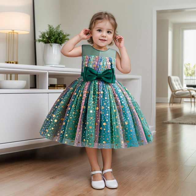 Robes pour Filles de Catégorie Produit 2 - Robe de Concours pour Filles avec Nœud Papillon Robe Sans Manches pour Fête