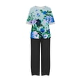 thumbnail image 4 of DDAPJ pyju Womens Cotton Linen 2 Piece Outfits Dressy Floral Print Half Sleeve Blouse Tops with Elastic Waist Capri Pants Suits Plus Size Lounge Matching Set Blue M, 4 of 6