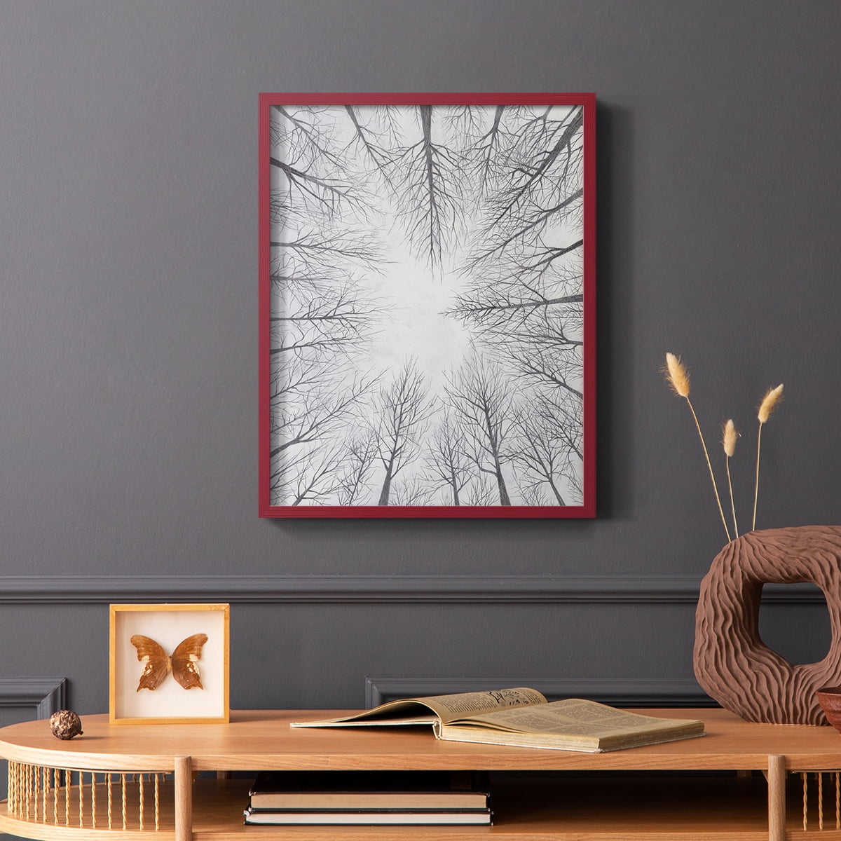 Deciduous Canopy I Framed Print in Red Solid Wood Framed Print No Nail Hanging