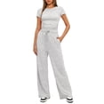 thumbnail image 5 of FchengtaiS Women's 2 Piece Outfits Lounge Sets Short Sleeve Ruched Tops and Wide Leg Pants Tracksuit Sets with Pockets, 5 of 7