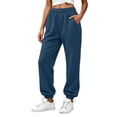 thumbnail image 2 of sdhkgrrt Women Plus Size Jogger Sweatpants Elastic Waist Casual Long Pants with Pockets Solid Active Lounge Travel Trousers Fall Fashion Outfits Winter Clothes, Navy M, 2 of 7