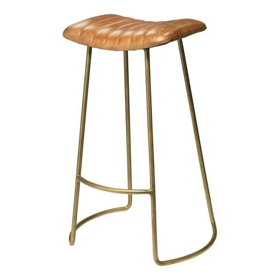 Eden Home Transitional Leather and Iron Bar Stool in Brown and Gold