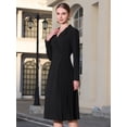 thumbnail image 4 of DARING DIVA Wrap A-Line Pleated Midi Long Sleev Dress XL Black, 4 of 6