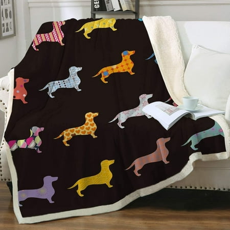 Dachshund Sherpa Blanket Cartoon Puppy Dog Fleece Plush Throw Blanket Kids Wiener Geometric Pattern Blankets 50 x 60 Walmart