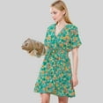 thumbnail image 3 of Women's Floral Print V-Neck Dress with Waist Tie and Flared Hem - Small, Green, 3 of 4
