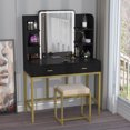 thumbnail image 2 of PAKASEPT Makeup Vanity Table Set with Square Lights Mirror, Makeup Vanity with 2 Drawer, 6 Shelves, Cushioned Stool & Built-in Light Strip for Bedroom, Bathroom,Black, 2 of 7
