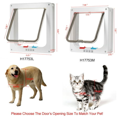 Dog Door Small Middle 4 Way Locking Cat Flap Wall Mount Pet Door For Pets Safe White