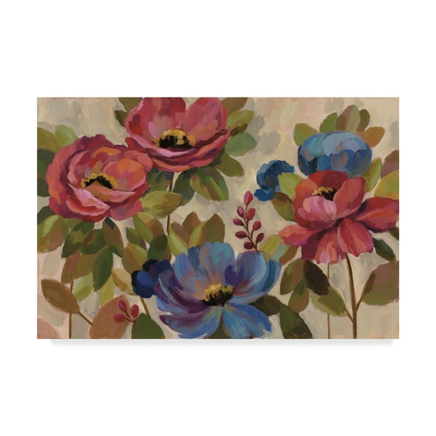 Trademark Fine Art 'Coral and Blue Flowers' Canvas Art by Silvia ...