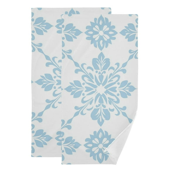 Light Blue Floral Patterns Hand Towel Absorbent Bath Towels for Bathroom Sports Gym 28" x 14" Set of 2