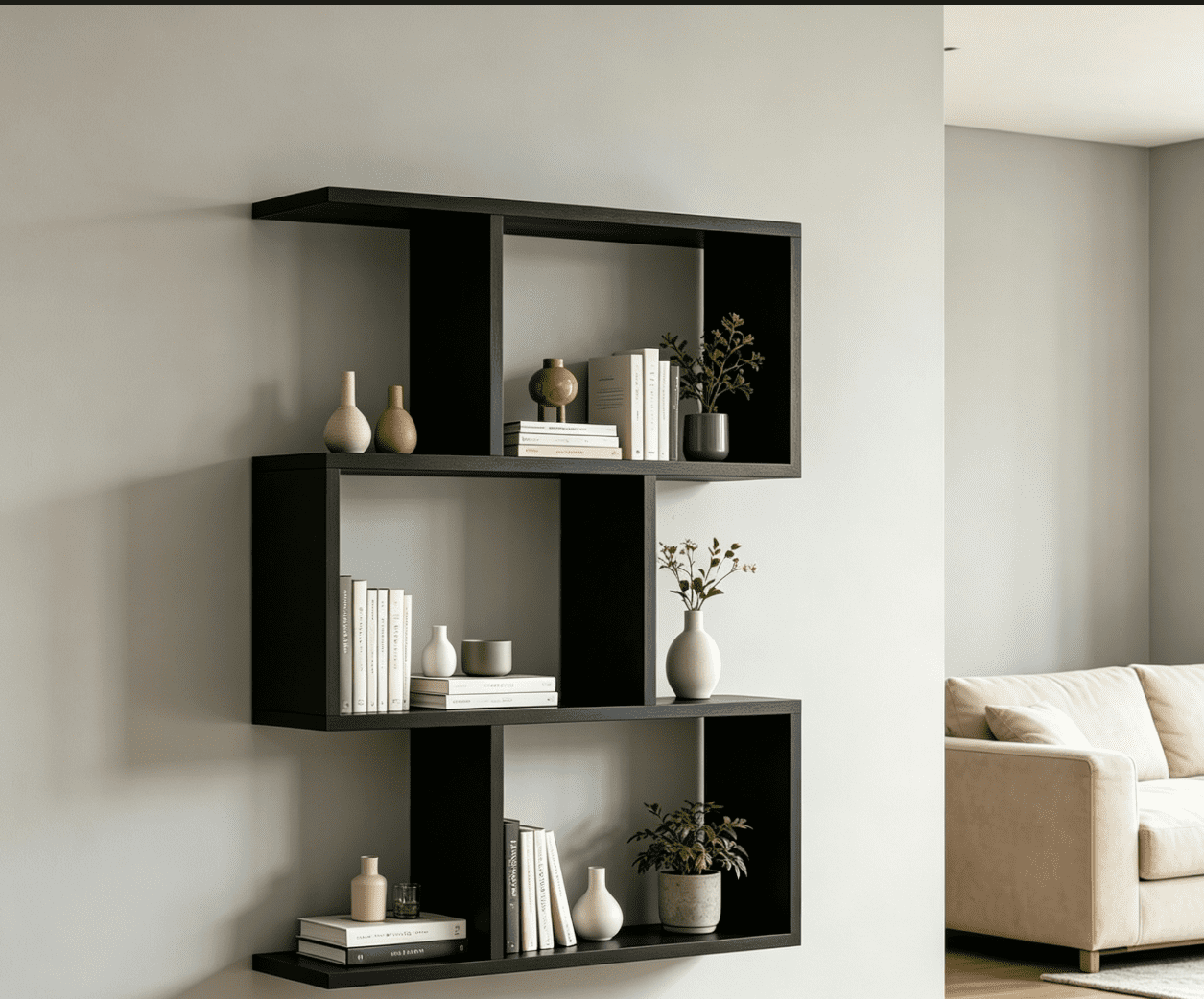 Three layer simple household black bookshelf