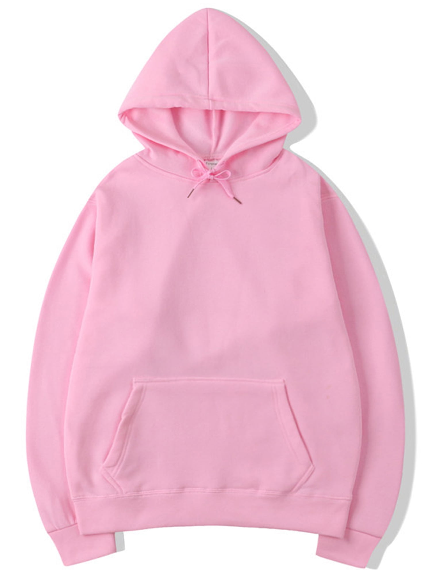 LUXUR Women Sweatshirt Pocket Hoodies Drawstring Hooded Tops Warm Pullover Solid Color Pink XXL