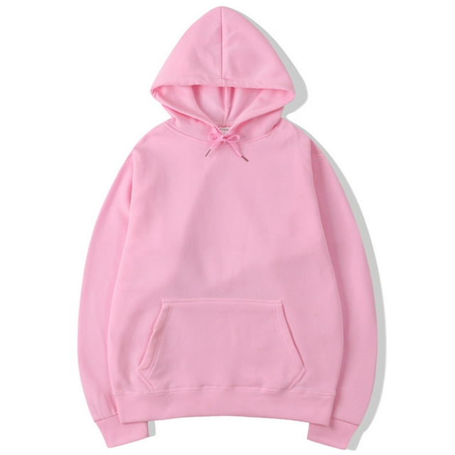 Innerwin Hoodies Solid Color Women Hooded Tops Fall Pocket Loose Fit Sweatshirt Pink S
