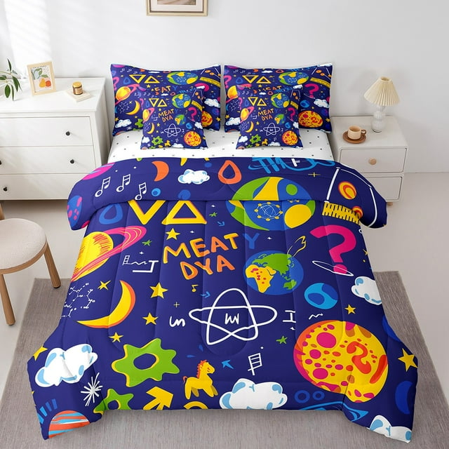 YST Math 7-Piece Full Size Comforter Set with Sheets, Mathematical Formula – Luxurious Bedding Ensemble