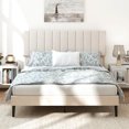 thumbnail image 4 of Costway Queen Size Velvet Bed Frame with Height Adjustable Vertical Channel Headboard,Beige, 4 of 10