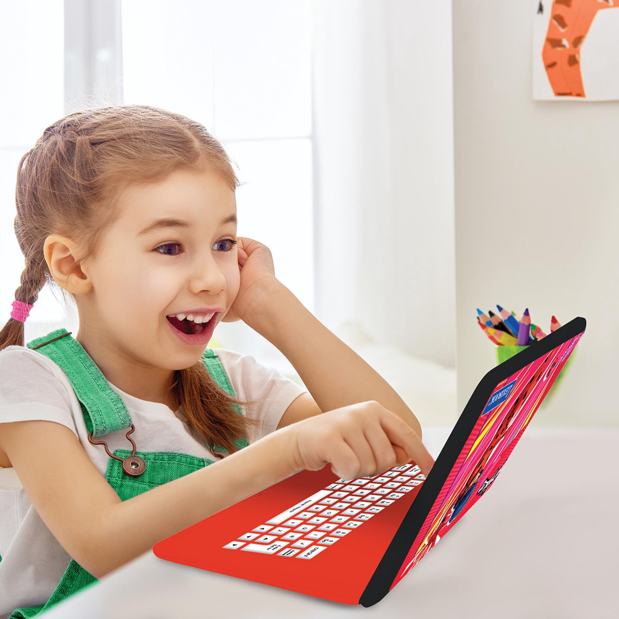 Lexibook Miraculous Bilingual Laptop, EN/ES, 124 Acts, Red/Black