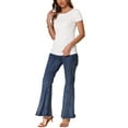 thumbnail image 2 of INSPIRAR CHIC Blusa de Manga Corta con Cuello Redondo y Punto Acanalado para Mujeres S Blanca, 2 of 5