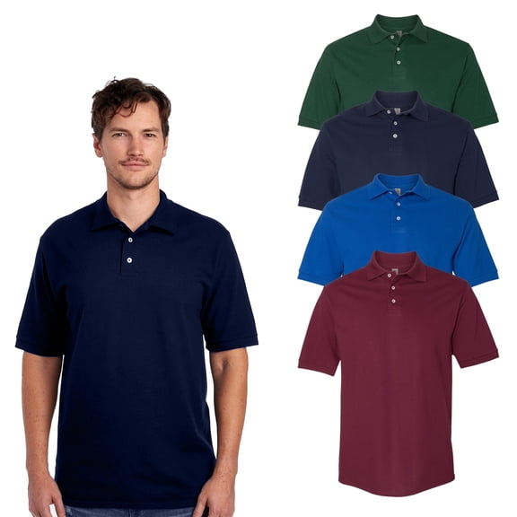 JERZEES Men's Assorted Pique Polo, Adult Short Sleeve Collared Bulk Tee, 100 Cotton, Pack 4, L