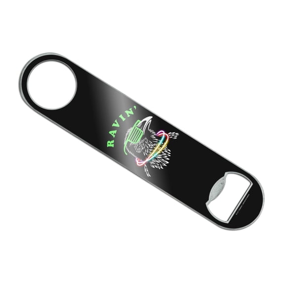 Ravin' Rave Raven Funny Humor Stainless Steel Vinyl Covered Flat Bartender Speed Bar Bottle Opener