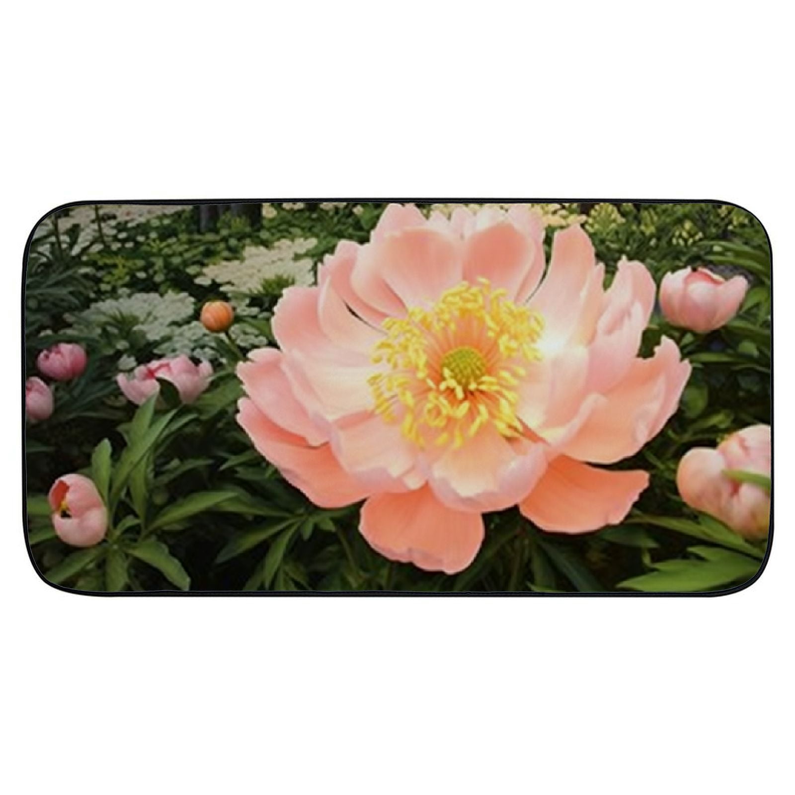 PHYHOO Doormat Floor Rug/Mat- Peonies Flowers Pink Garden Nature Plants Decorative Door Mat, Door Mat with Non-Slip Rubber Backing, Easy Cleaning, Traps Dirt, Rug for Entry, Patio