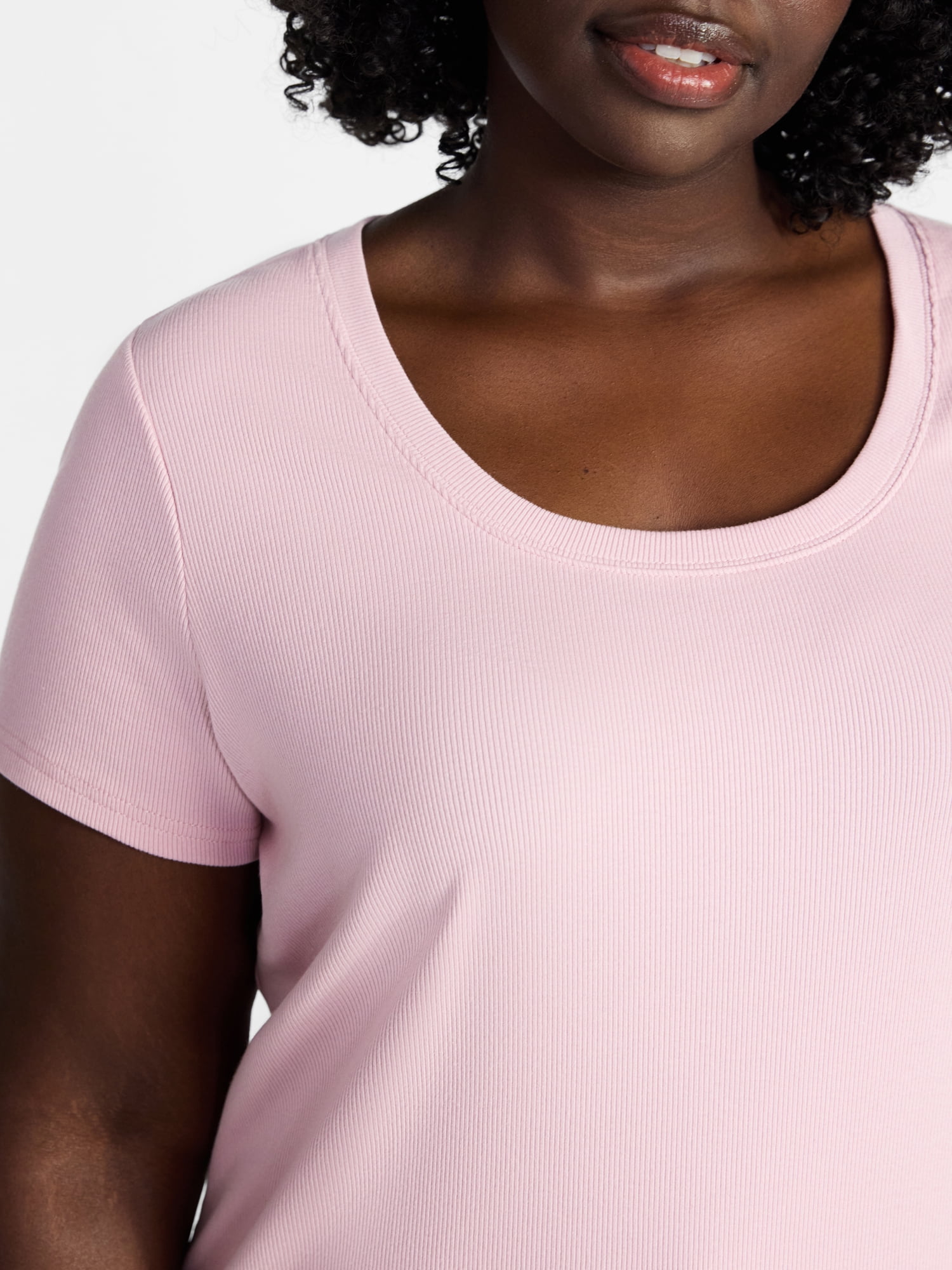 Terra & Sky Women's Plus Size Scoop Neck Rib Tee with Short Sleeves, Size 0X-5X