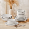 thumbnail image 6 of MALACASA Ceramic Dinnerware Set 16-Piece, Service for 4, Plates Bowls Set with Black Rim Microwave Dishwasher Safe, White, Series MINA, 6 of 8