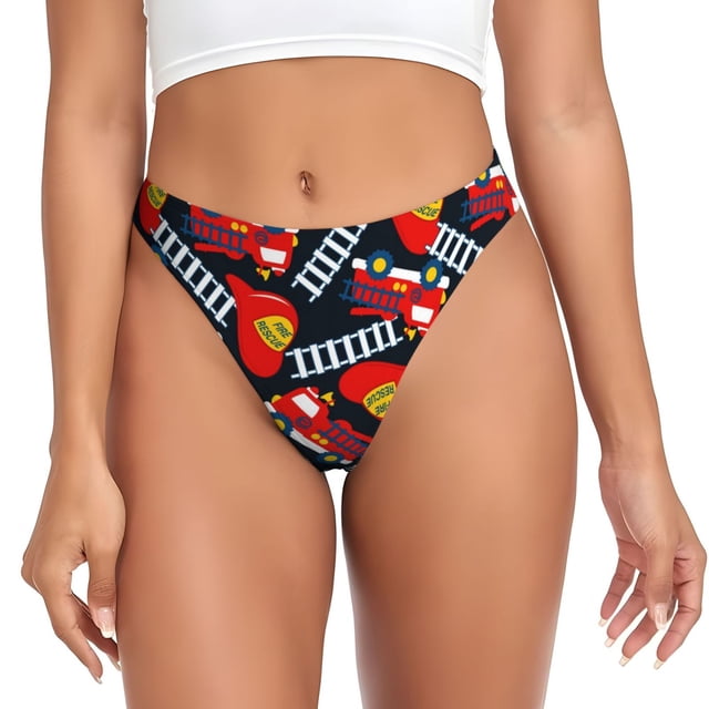 Fotbe Fire Rescue With Red Helmet And Truck Tanga Sin Costuras para Mujer con Estampado – Panties Invisibles, Transpirables y Cómodos para Uso Diario-4X-Large