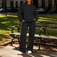 thumbnail image 2 of Xaqiouau Women's Hoodie and Wide Leg Pants Set Loose Fit Drop Shoulder Pullover Top Drawstring Sweatshirt Casual Two Piece Tracksuit Lounge Wear with Pockets Black XXL, 2 of 9