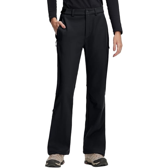 Wrongduck Women Fleece Lined Snow Pants, Waterproof Winter Ski Hiking Softshell Pants with Ankle Zips, Insulated Flared Outdoor Pants