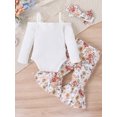 thumbnail image 3 of Infant Baby Girls 3 Piece Outfits Ribbed Long Sleeve Romper and Flared Pants Headband Set, 3 of 9