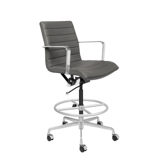 Laura Davidson Furniture SOHO II Ribbed Drafting Chair for Standing Desks, Standing Desk Chair - Ergonomically Designed, Draft Height, Arm Rest & Cushion, Made of Faux Leather, Dark Grey