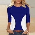 thumbnail image 4 of Women's Blouses Dressy Casual,3/4 Sleeve Tops for Women Contrast Crewneck Casual Shirts Three Quarter Length Loose Fit Summer Blouses, 4 of 9