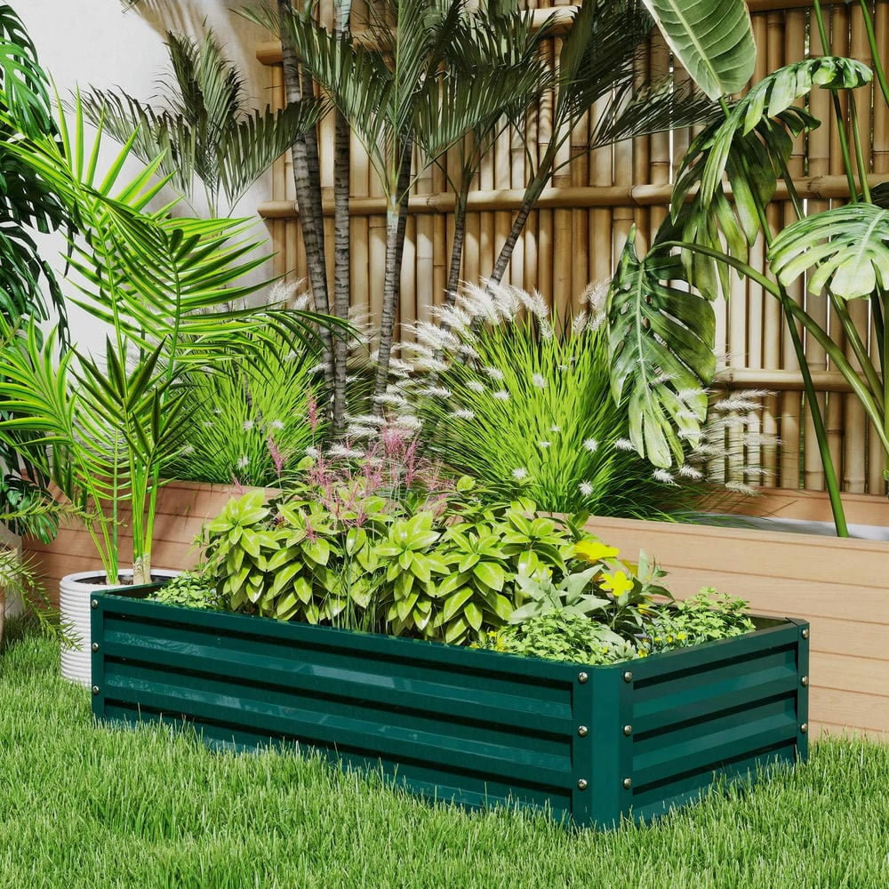 Spaco Galvanized Raised Garden Bed, 4' x 2' x 1' Metal Planter Box for Outdoor Growing Vegetables, Flowers, Herbs, Succulents, Green