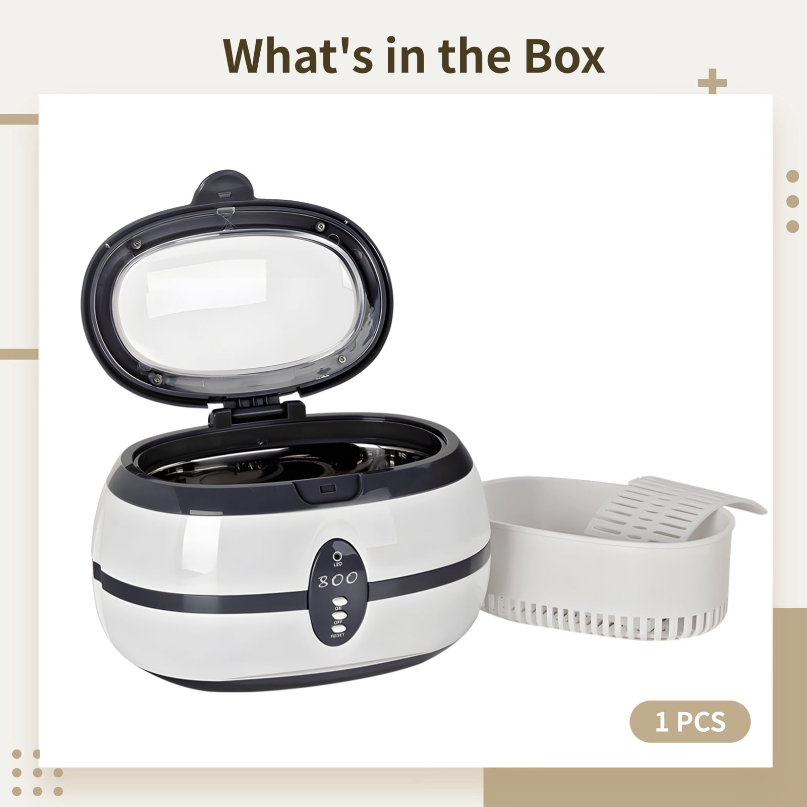 VGT-800 Ultrasonic Cleaner, 236.2 in (600 ml) Capacity, for Jewelry, Glasses, Watches, and Dentures, 40kHz Frequency, Digital Display, Detachable Basket, ABS Housing, CE FCC ROHS Certified (US Rule)