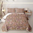 thumbnail image 2 of jejeloiu Vintage Paisley Quilt Full,Muted Print Full Bedspread Sets For Adults,Pastel Beige,3 Pieces, 2 of 7