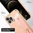 thumbnail image 3 of Designed for iPhone 13 Pro Max Case with Strap Luxury Love Heart Plating Gold Bumper Phone Cover Wristband Kickstand Full Body Protective Slim Case for Women - Pink, 3 of 10