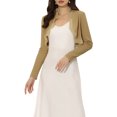 thumbnail image 1 of INSPIRE CHIC Women's Elegant Ruffle Collar Crop Cardigan Open Front Knitted Shrug Top S Khaki, 1 of 6